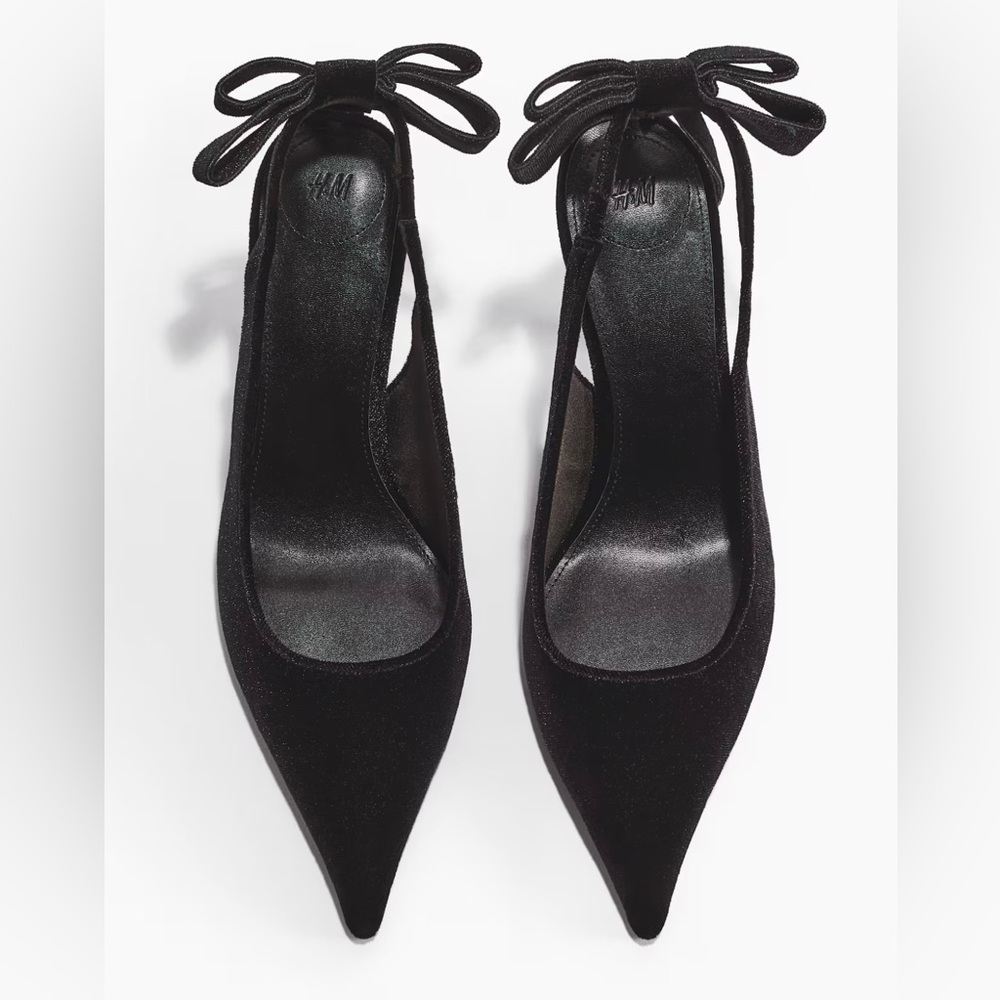 H&M NWT Black Velvet Bow Slingback Heels, Size 10